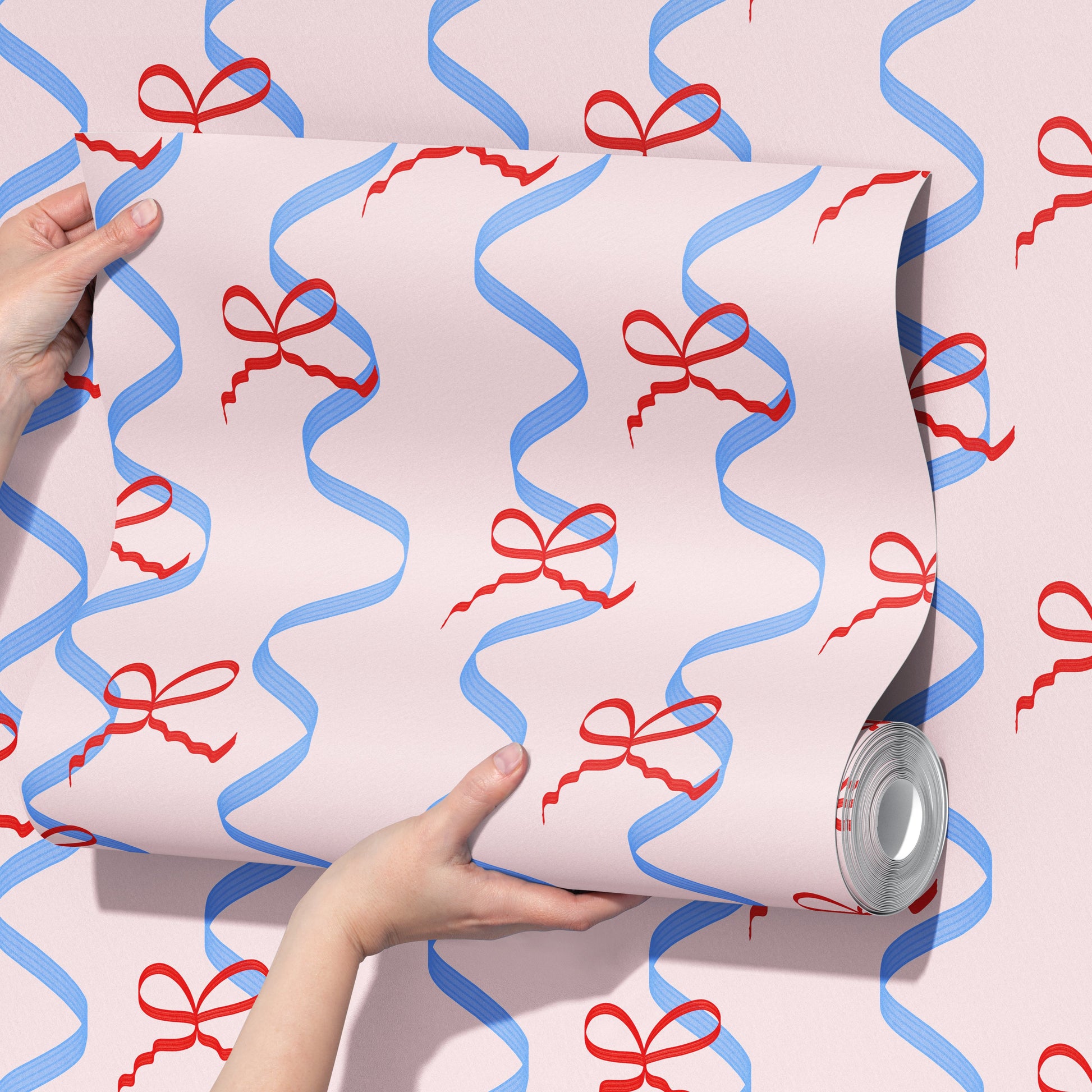 blue pink red ribbons and bows wallpaper for bedroom interior