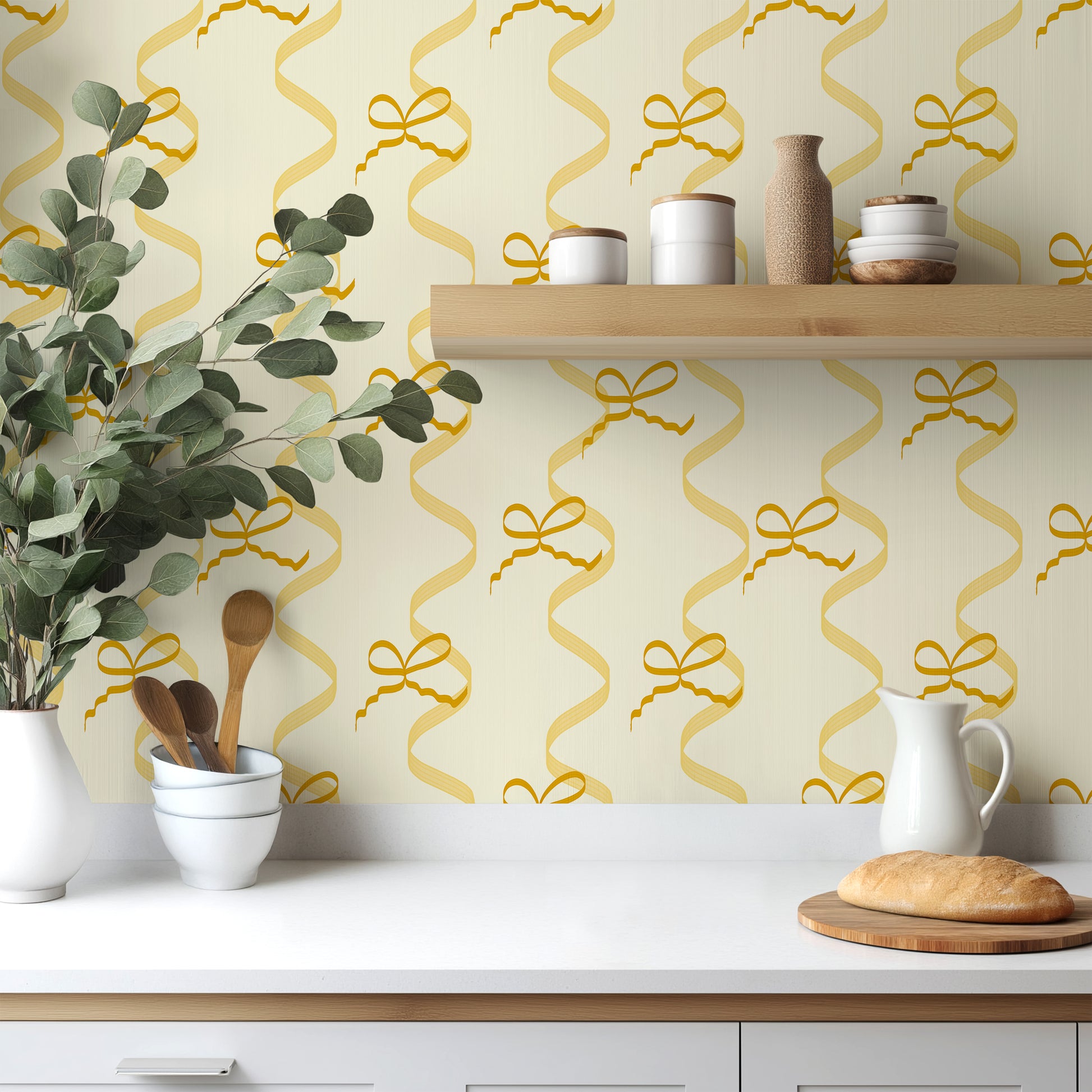 yellow bows and ribbons wallpaper for bedroom kitchen hallway living room colourful interior home decor