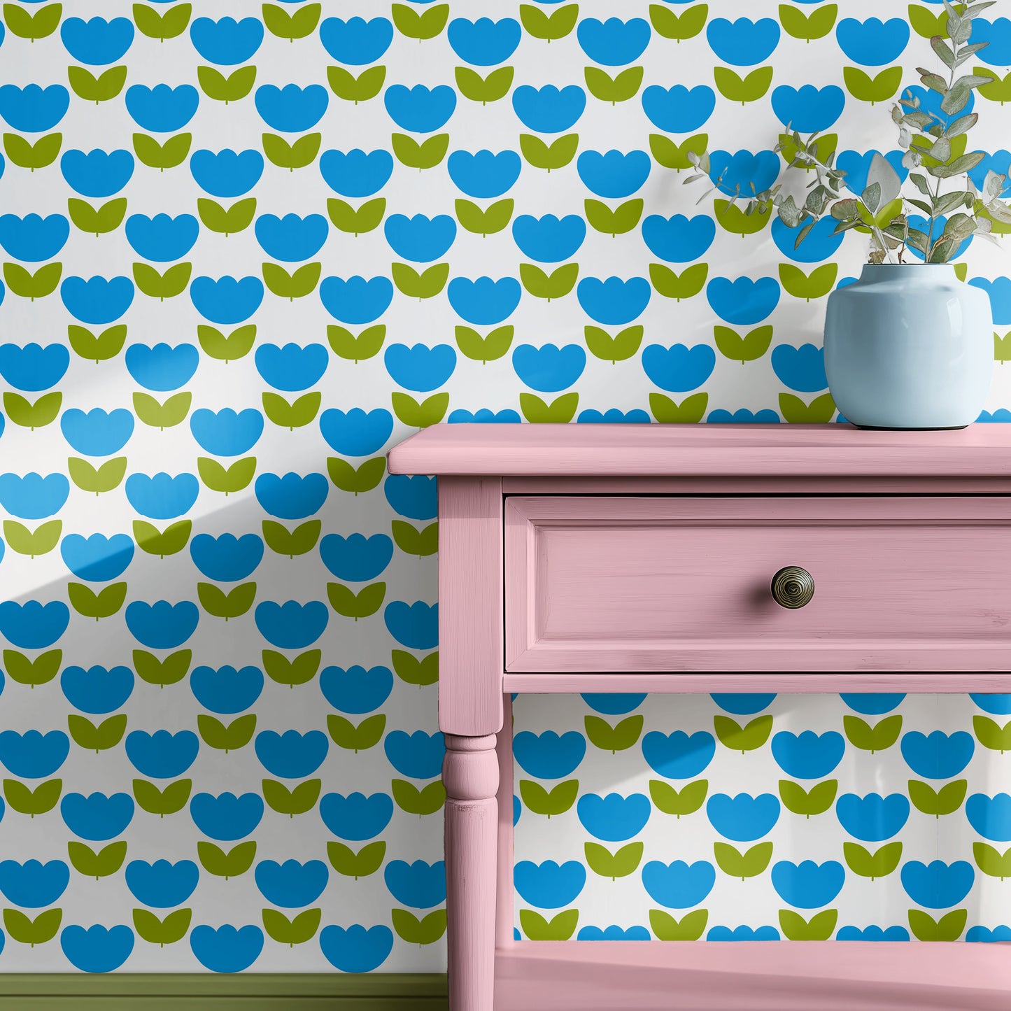 Tulip wallpaper in blue and green