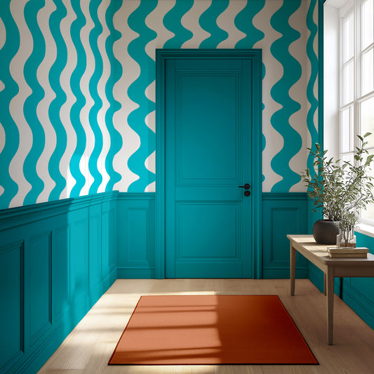turquoise blue wavy wallpaper interior colourful home decor aqua blue waves wallpaper