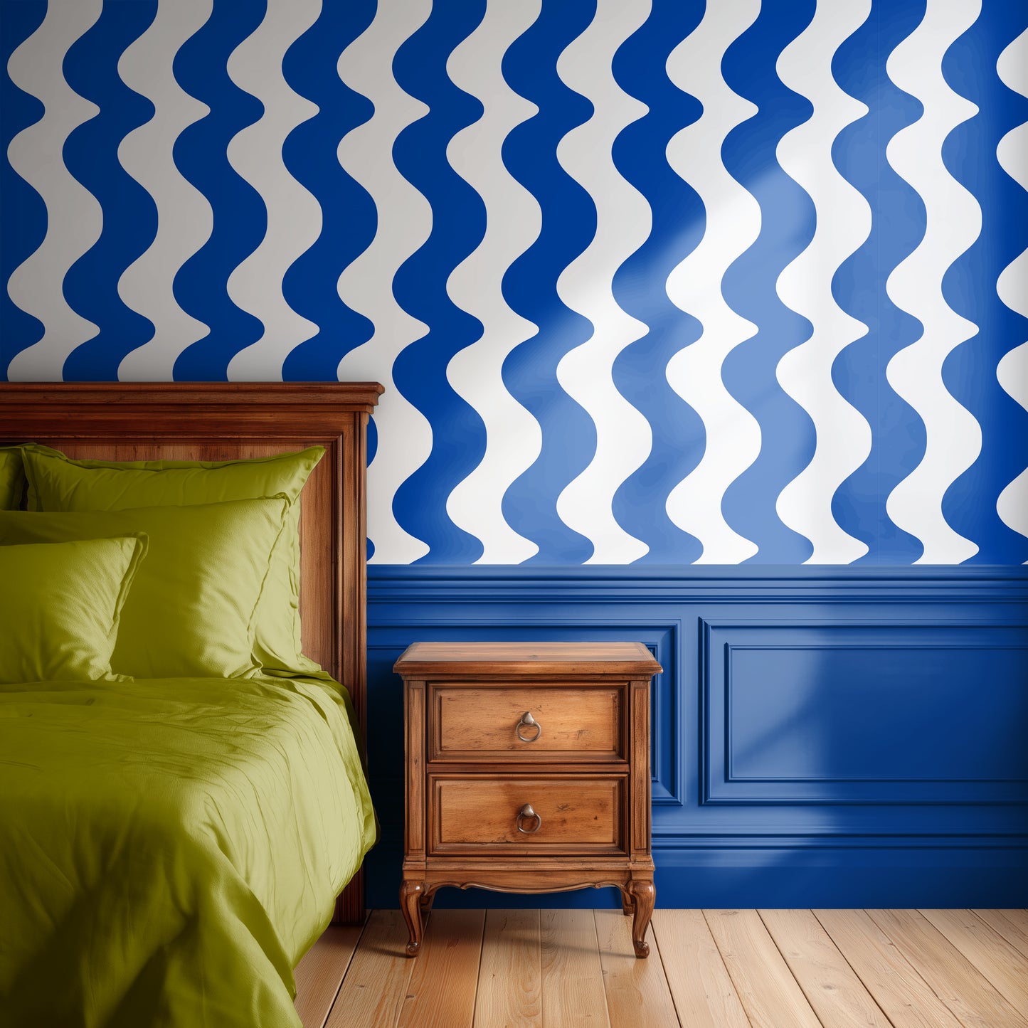 wavy wallpaper in cobalt blue colour, dark navy wallpaper for bedroom, dark wallpaper, boy's bedroom wallpaper, teen boy wall covering, blue wavy wallpaper