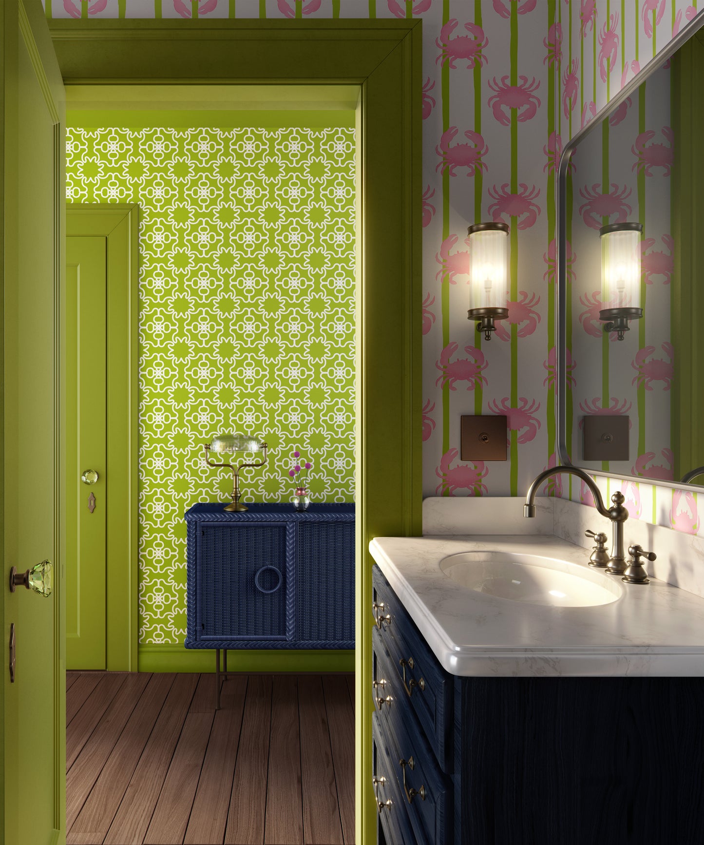 Lime green wallpaper collection, abstract geometric and quirky wallpapers for elegant high end interiors made in the UK