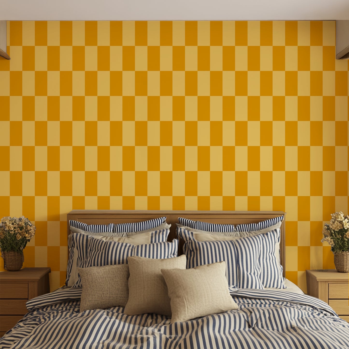 yellow checkered wallpaper mustard yellow sunny warm yellow wallpaper for maximalist retro interior style