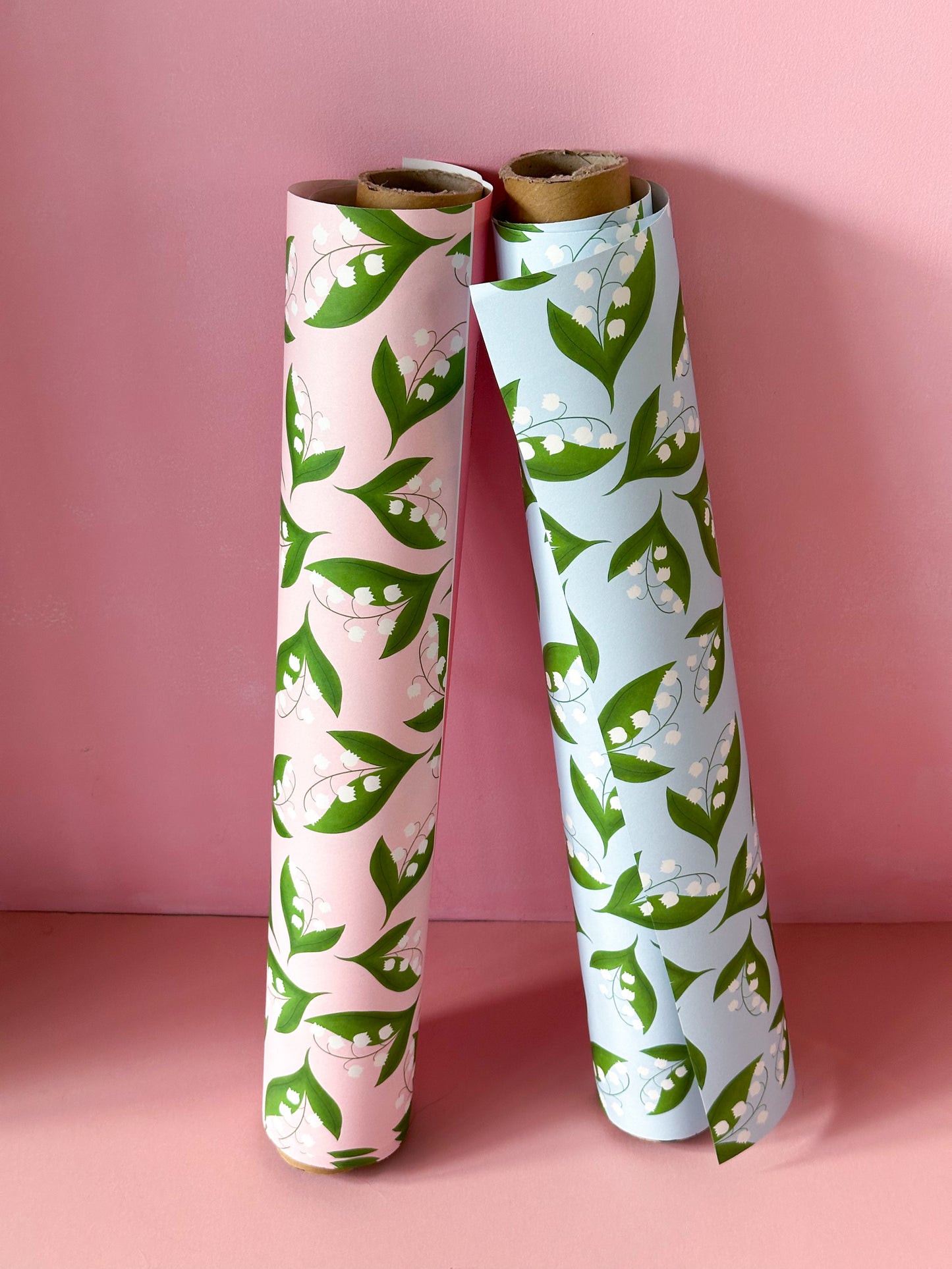 Lily of the Valley wallpaper in pink and blue, elegant pastel floral wallpaper 