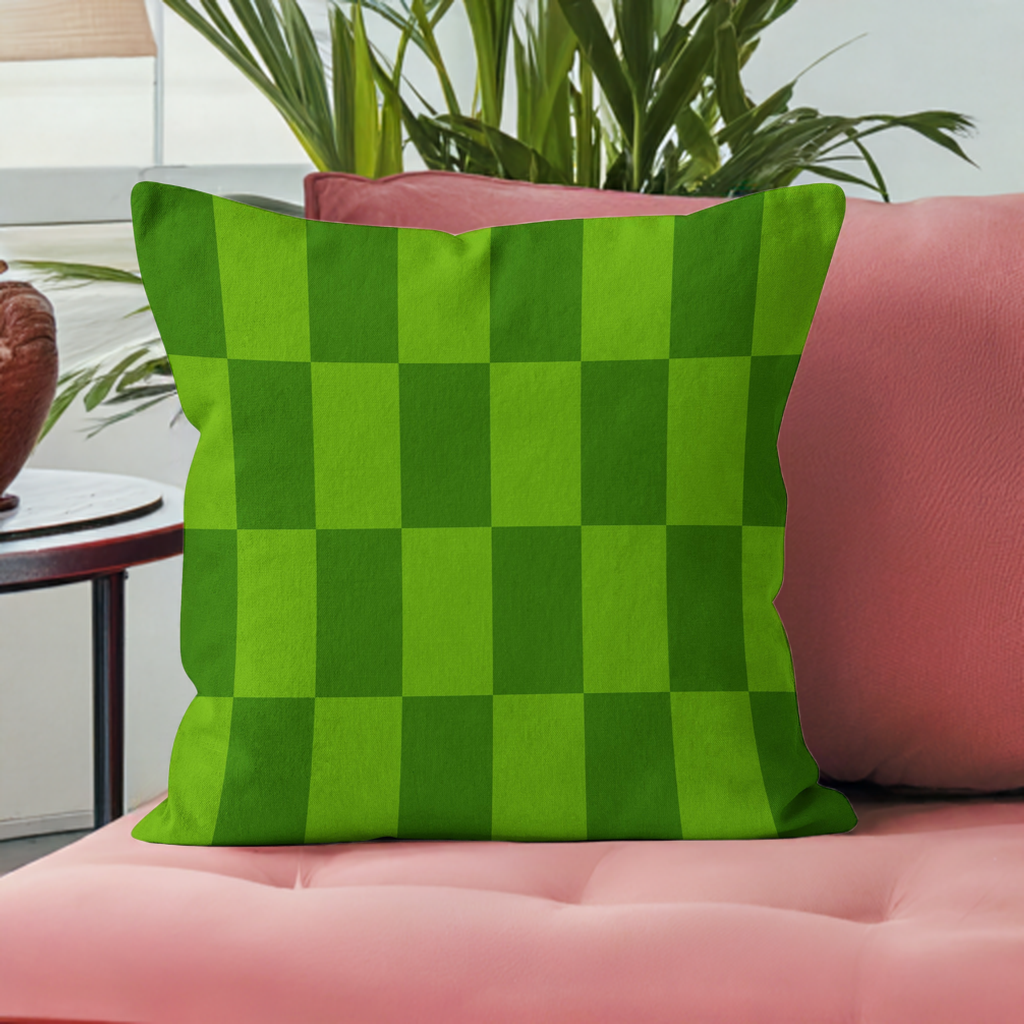 green velvet cushion with checkered design checkerboard olive green perfect for pink sofa