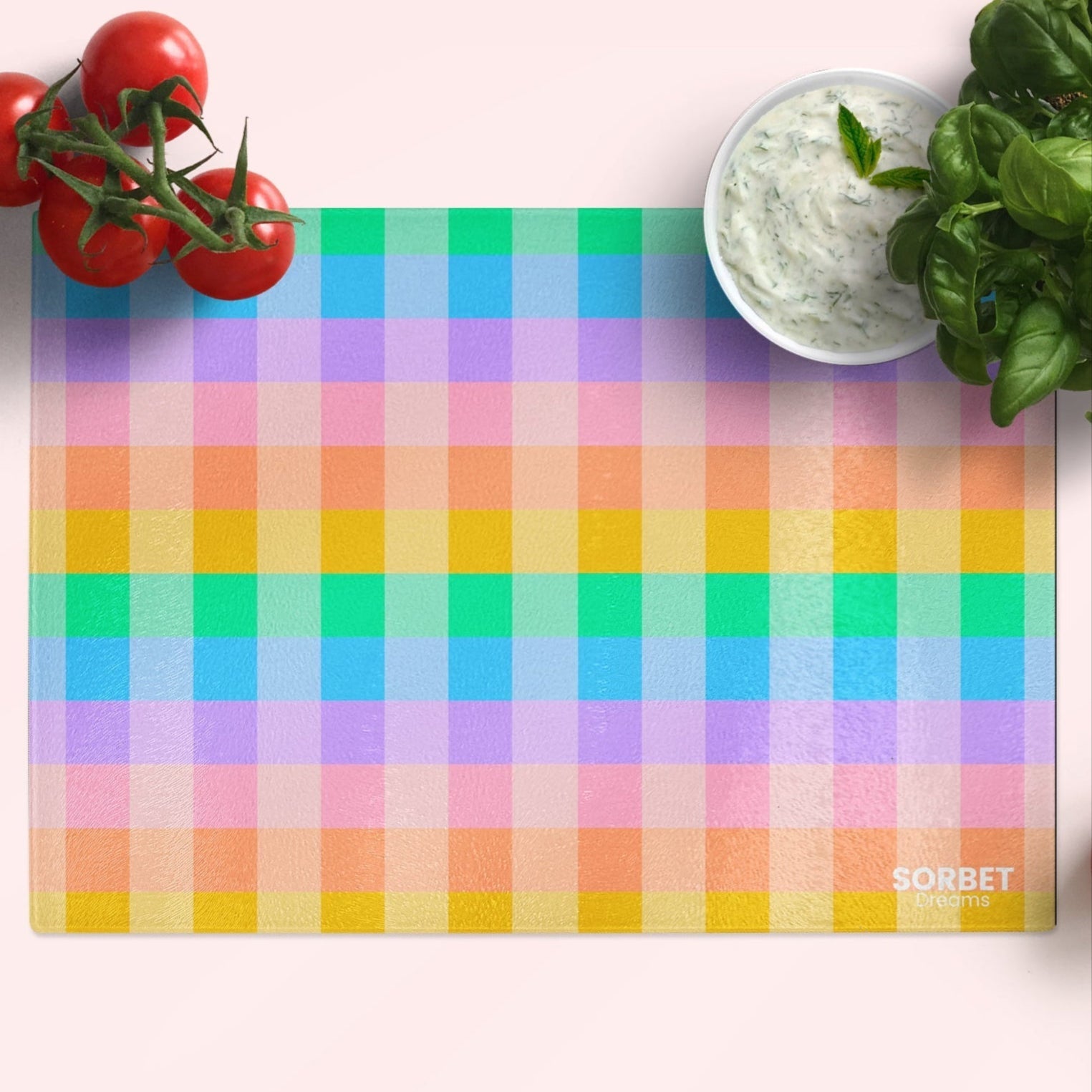 rainbow gingham chopping board colourful homeware housewarming gift pastel home decor