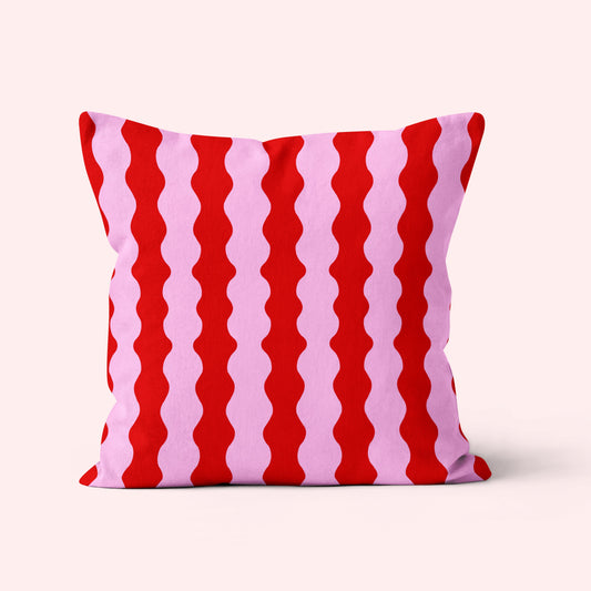 pink and red wavy cushion retro vintage style home decor