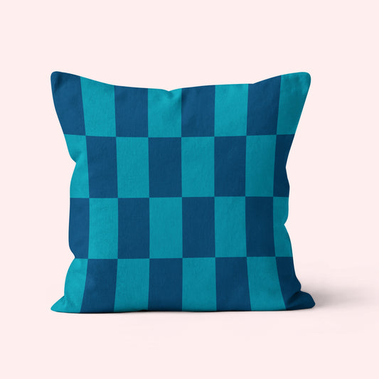 checkered cushion retro vintage home in blue colour