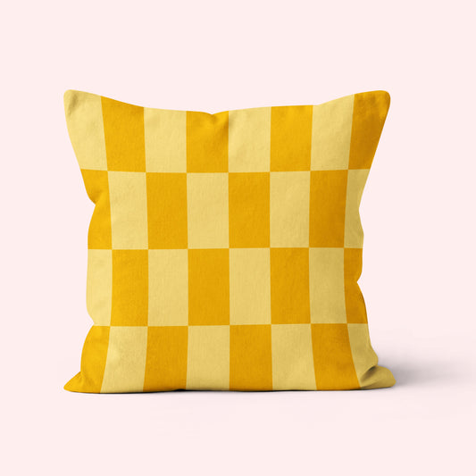 checkered cushion in mustard yellow colour retro vintage home decor