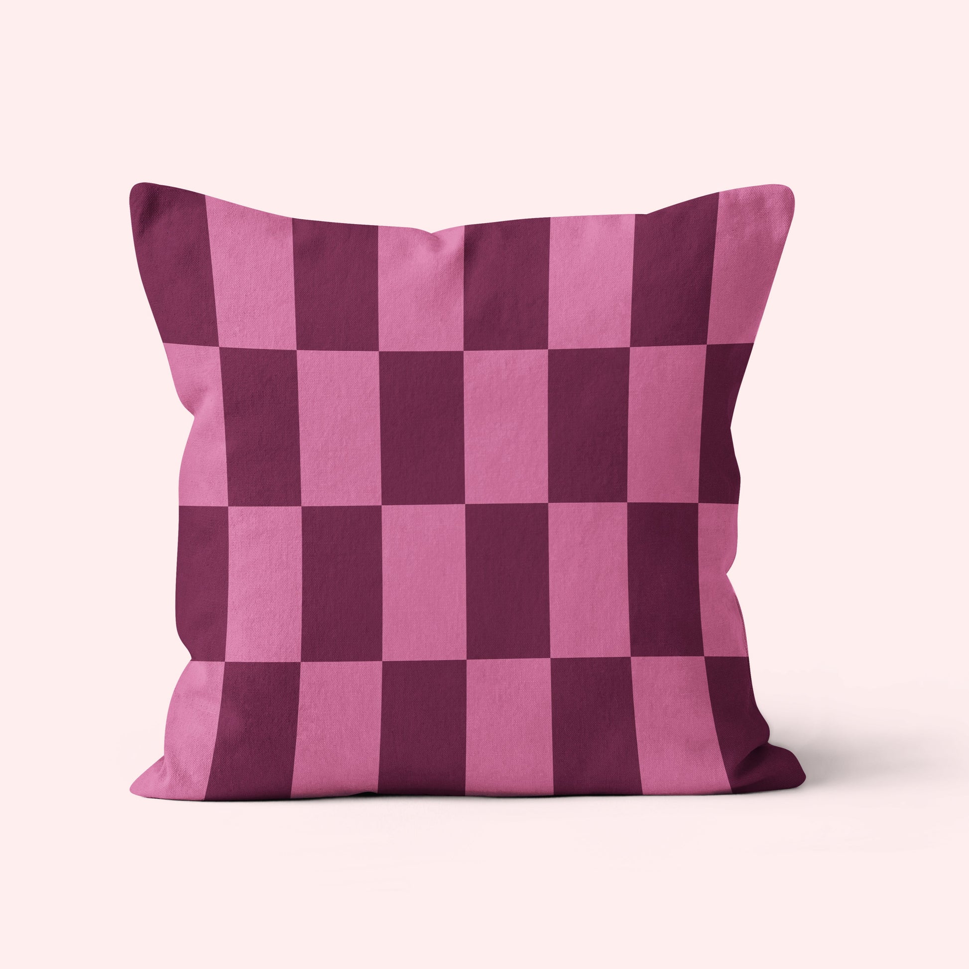 checkered velvet cushion in raspberry pink colours