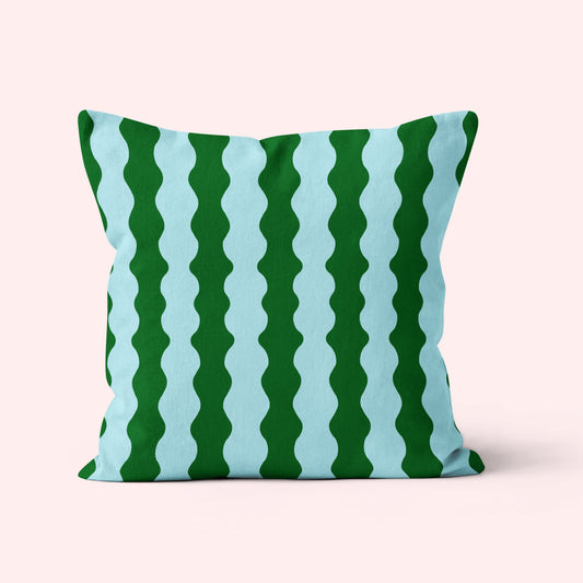 wavy cushion in blue and green vintage retro style 