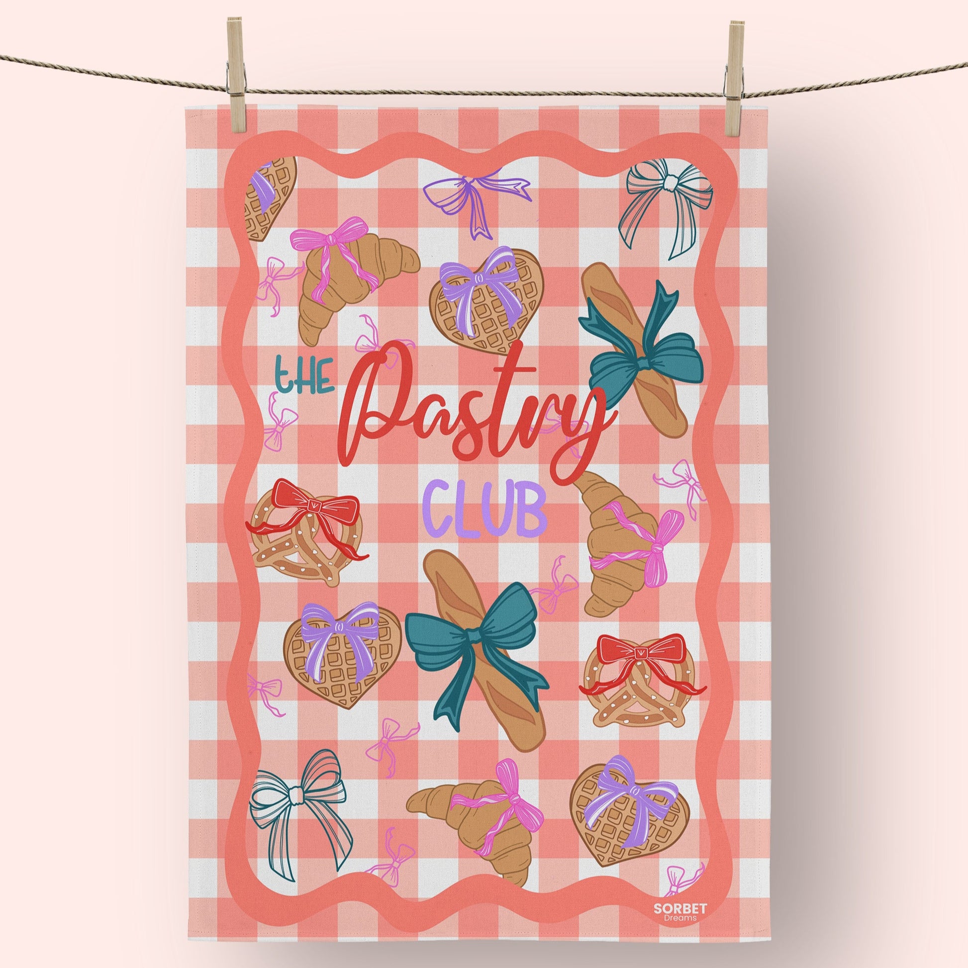 gingham kitchen towel with pastries dopamine home decor fun quirky home gift