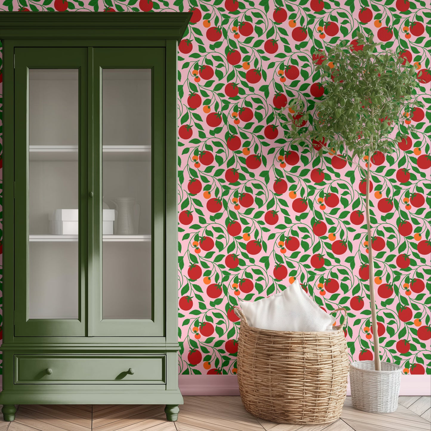 pink and red tomato wallpaper, cottage core, elegant modern quirk wallpaper