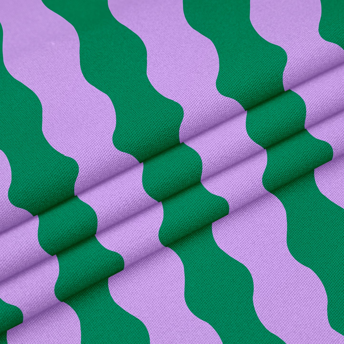 mint green and purple wavy stripe fabric by the metre