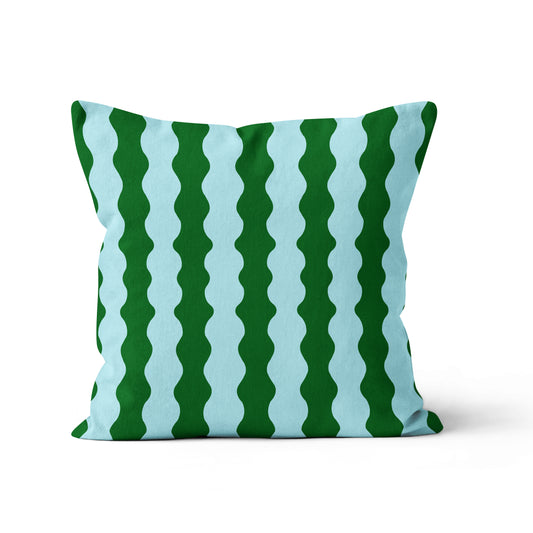 wavy cushion in blue and green vintage retro style 