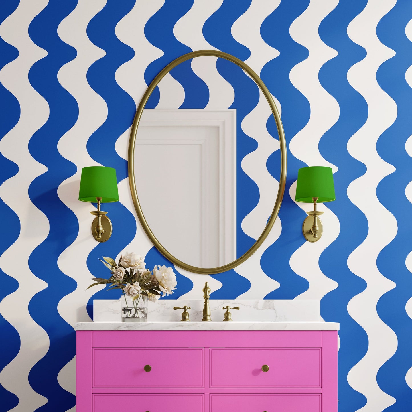 Wavy wallpaper in cobalt blue for interior walls