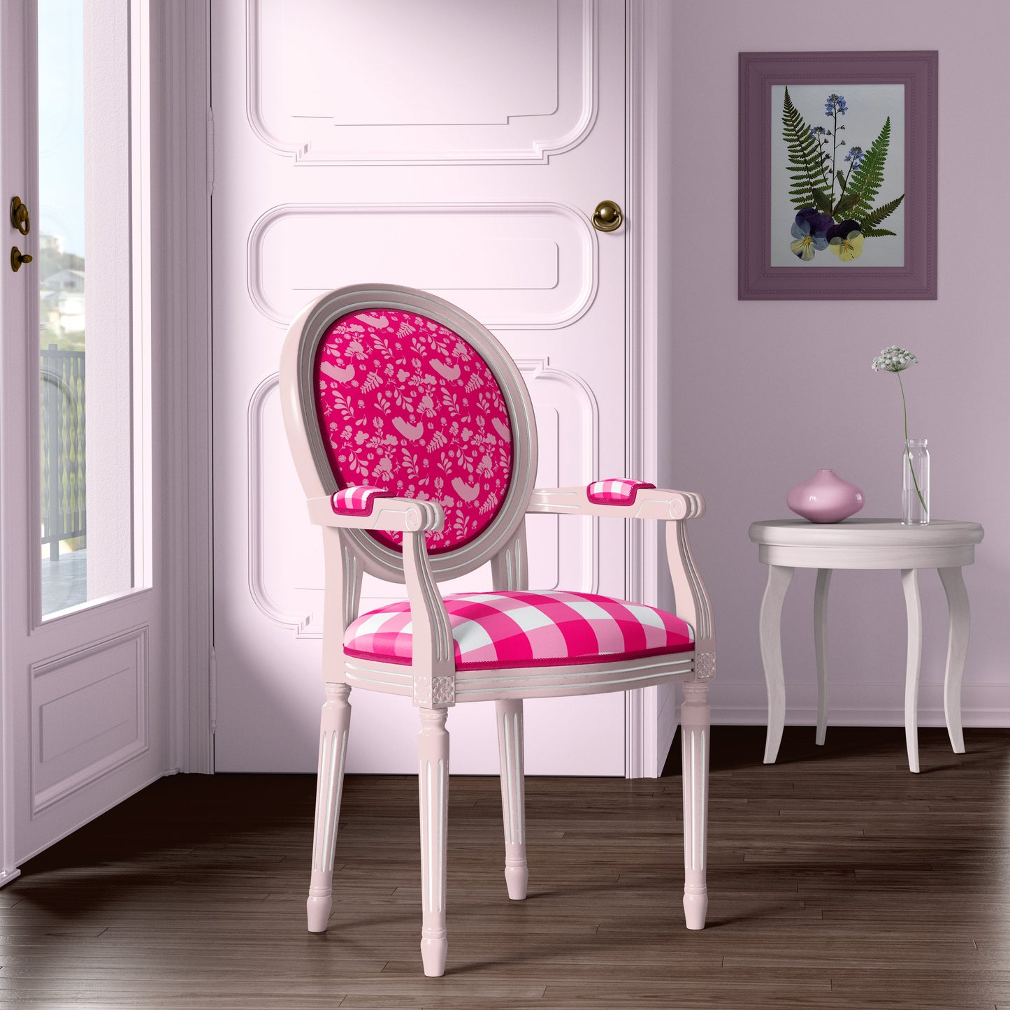 magenta pink chinoiserie fabric, designer fabric in cerise pink