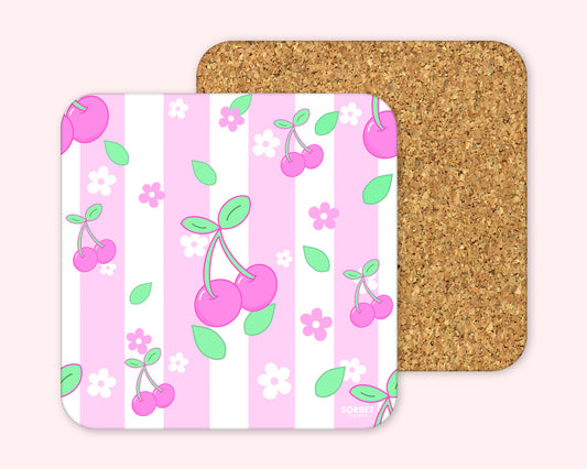 cute pink cherry coaster barware homeware kitchenware