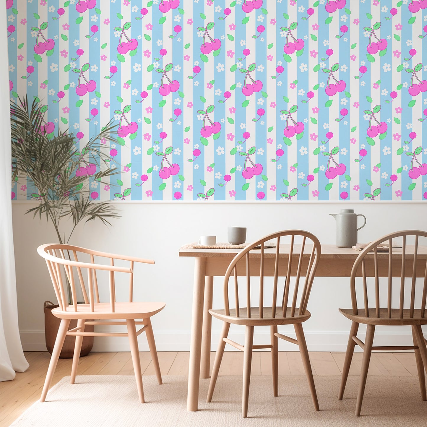 cherry wallpaper blue pink kitchen wallpaper 