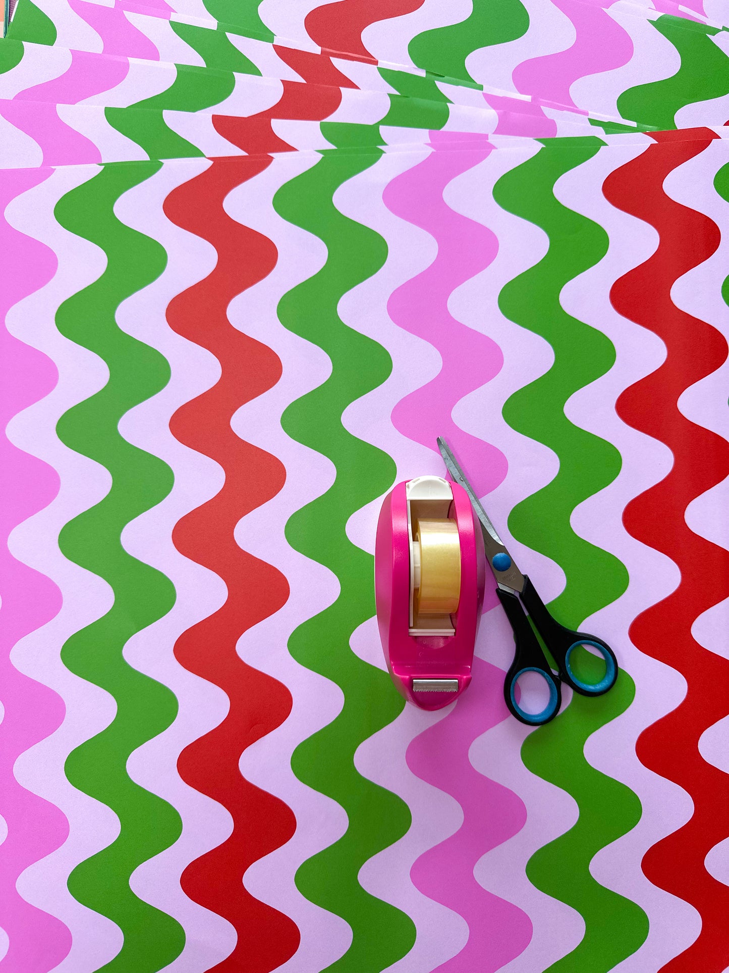 christmas wrapping paper, colourful gift packaging, modern abstract wavy design