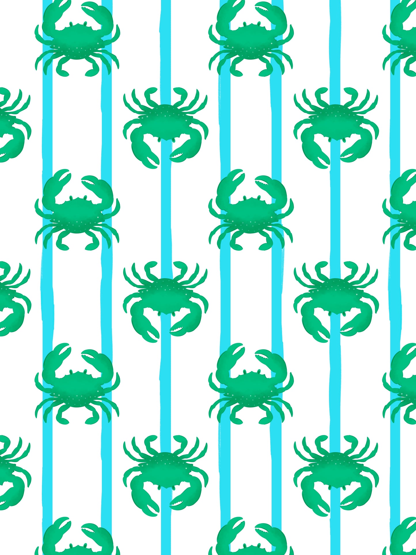 wallpaper with green crabs on blue and white striped background