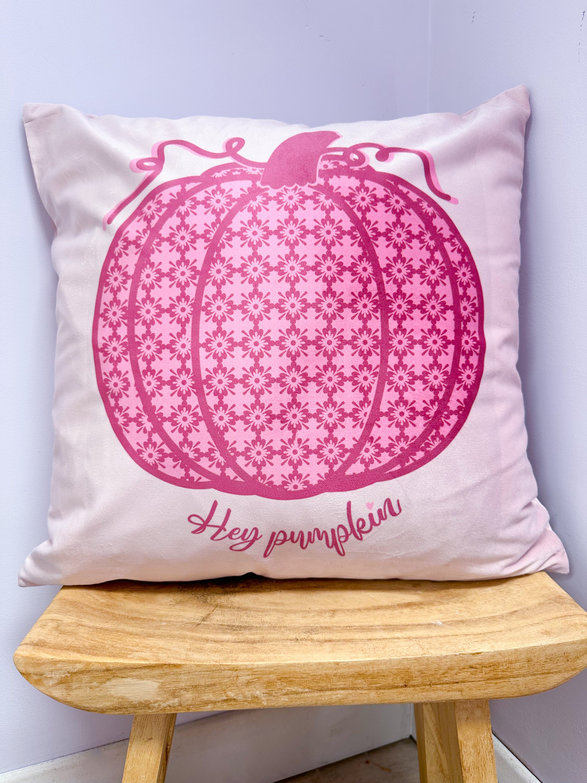 floral pumpkin cushion in pink, autumn decor, dusty pink velvet pillow