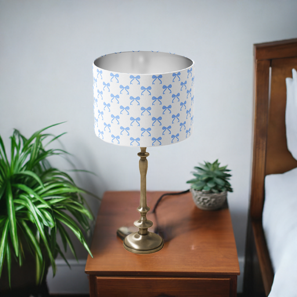 Blue ‘A Bowtiful Day’ lampshade for tabletop or ceiling use