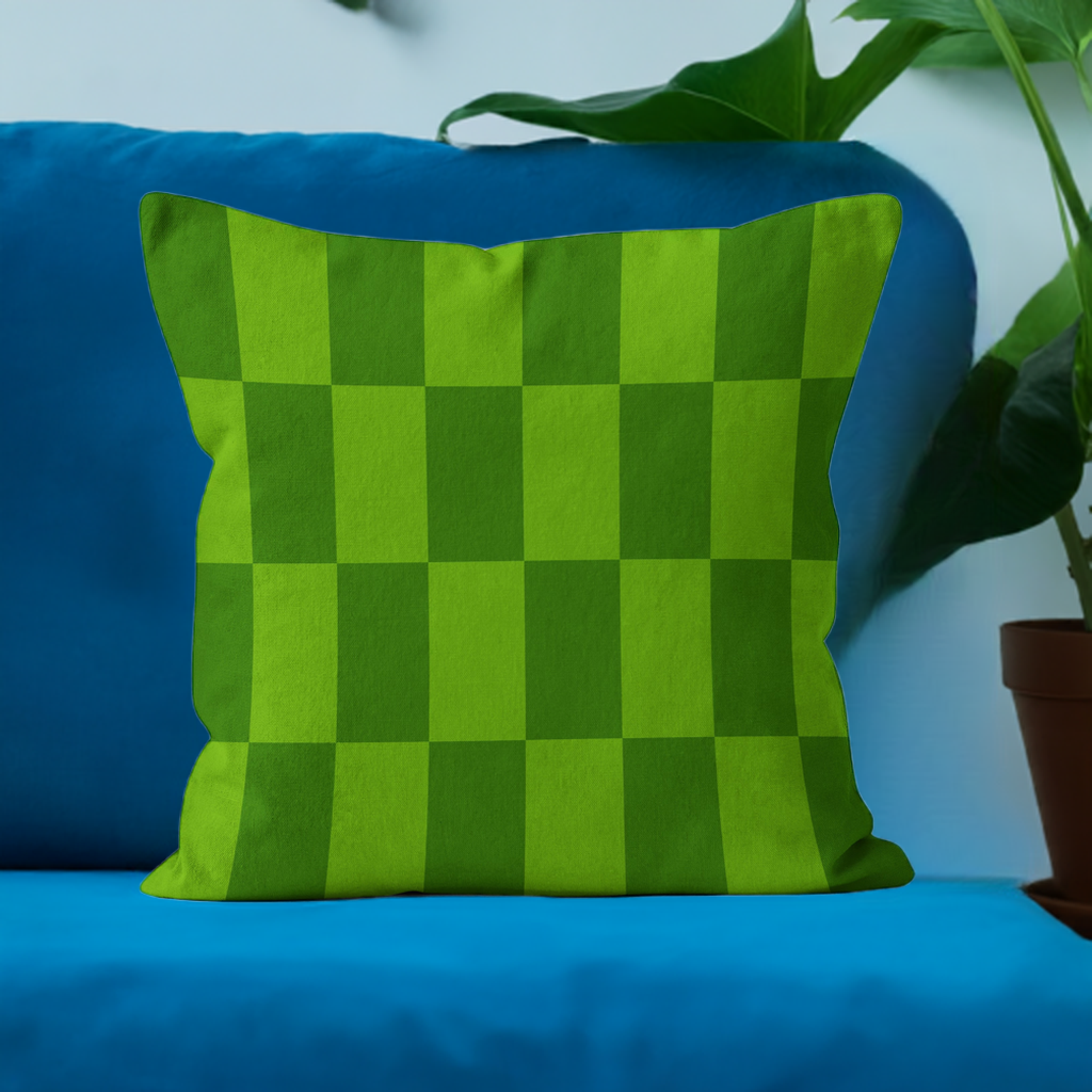 green velvet cushion checkerboard design perfect for dark moody interiors