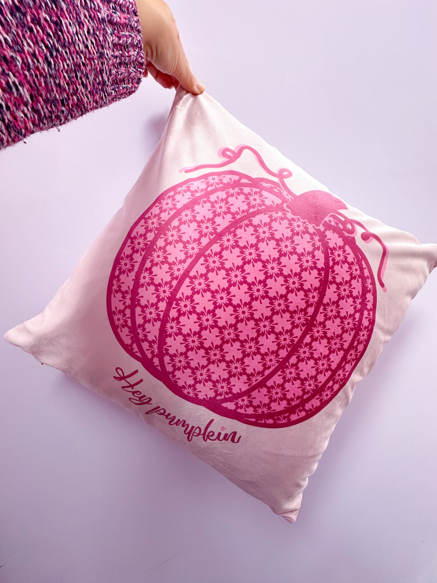 hey pumpkin cushion in dusty pink autumn decor colourful velvet pillow for sofa and chair