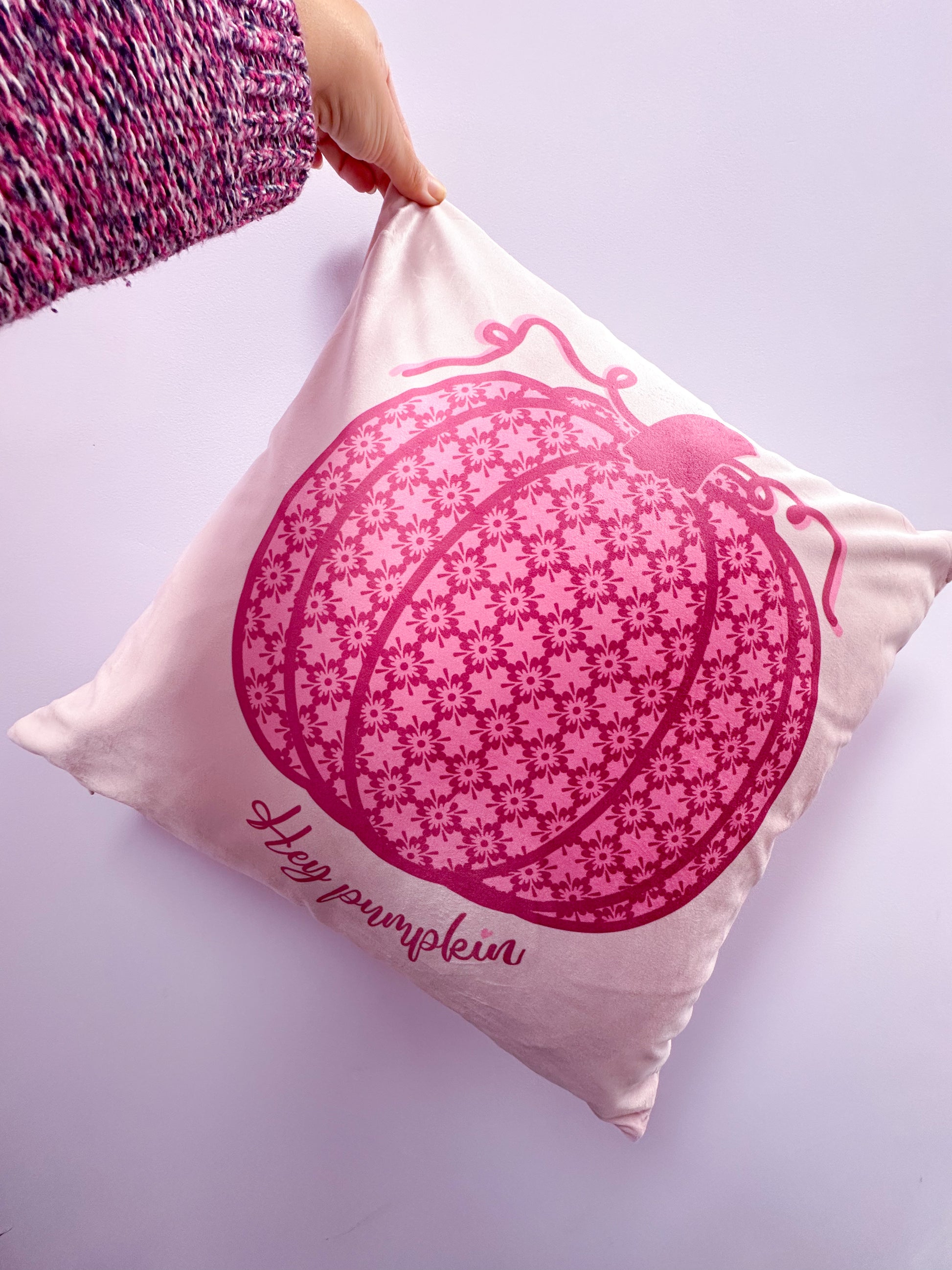 hey pumpkin cushion in dusty pink autumn decor colourful velvet pillow for sofa and chair