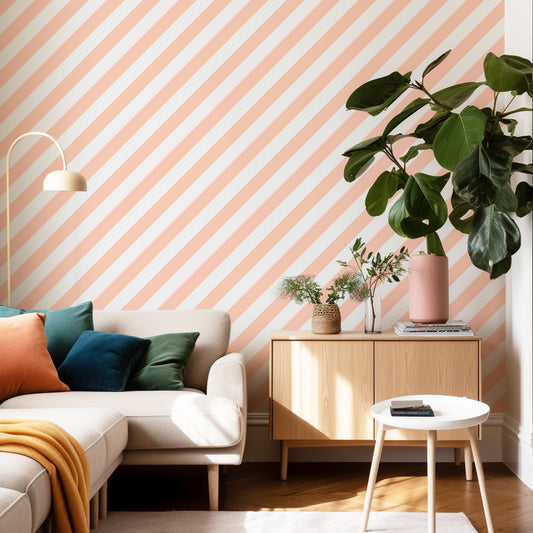 peach pastel wallpaper diagonal striped for living room 