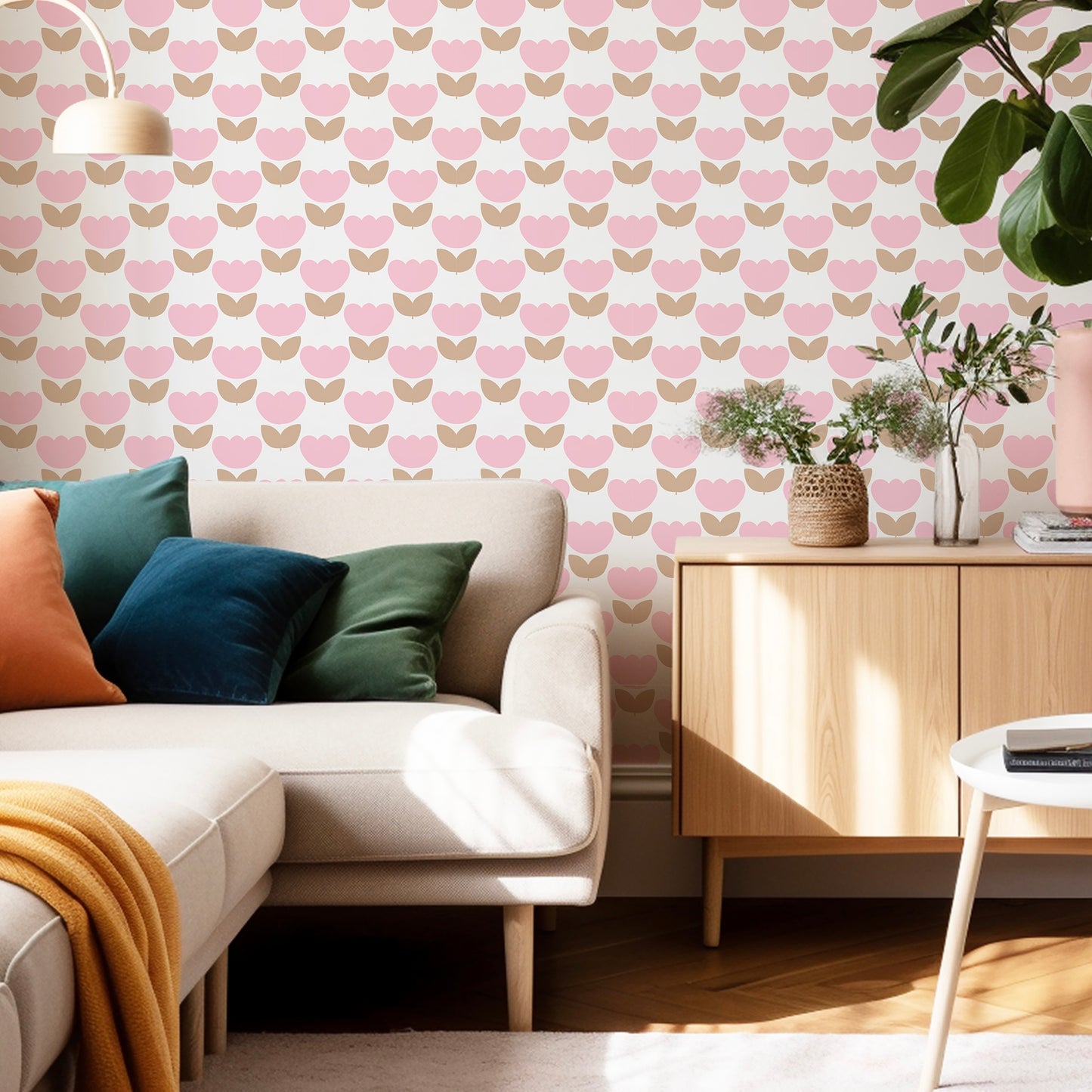 Marta’s Tulips Wallpaper in Pink Candy and Mocha