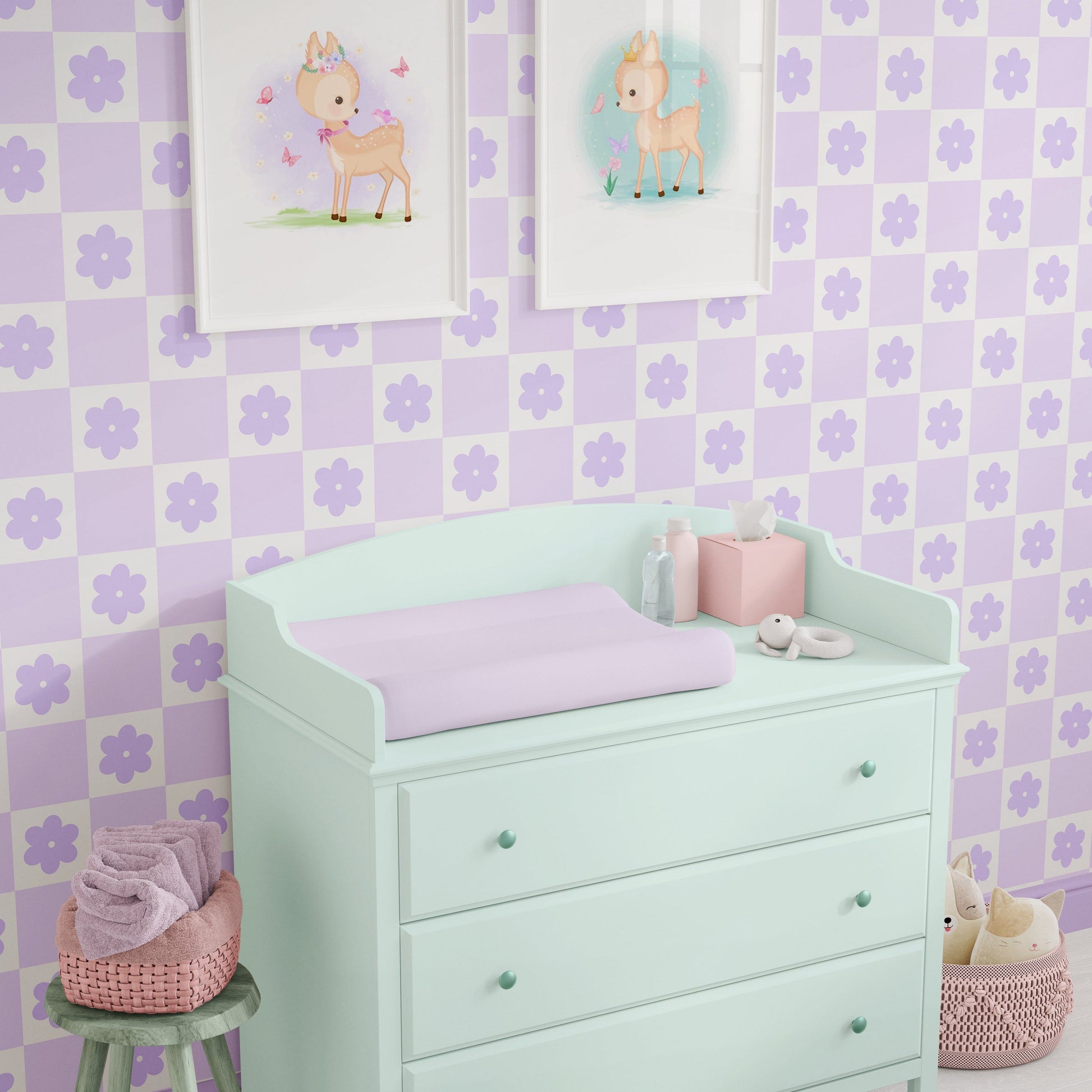 pastel lilac designer wallpaper baby girl nursery wallpaper daisy