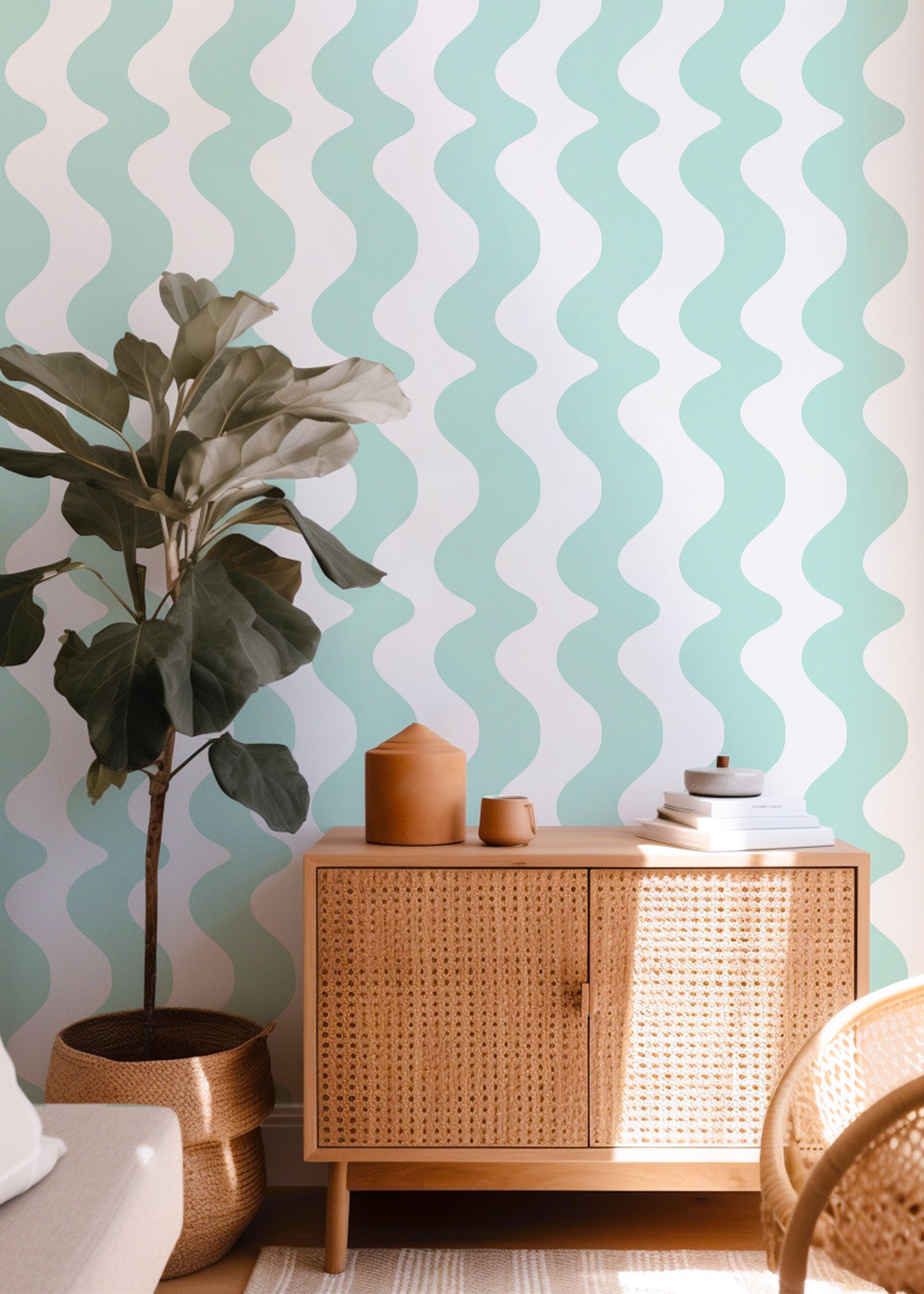 wavy wallpaper in green colour perfect for bedrooms