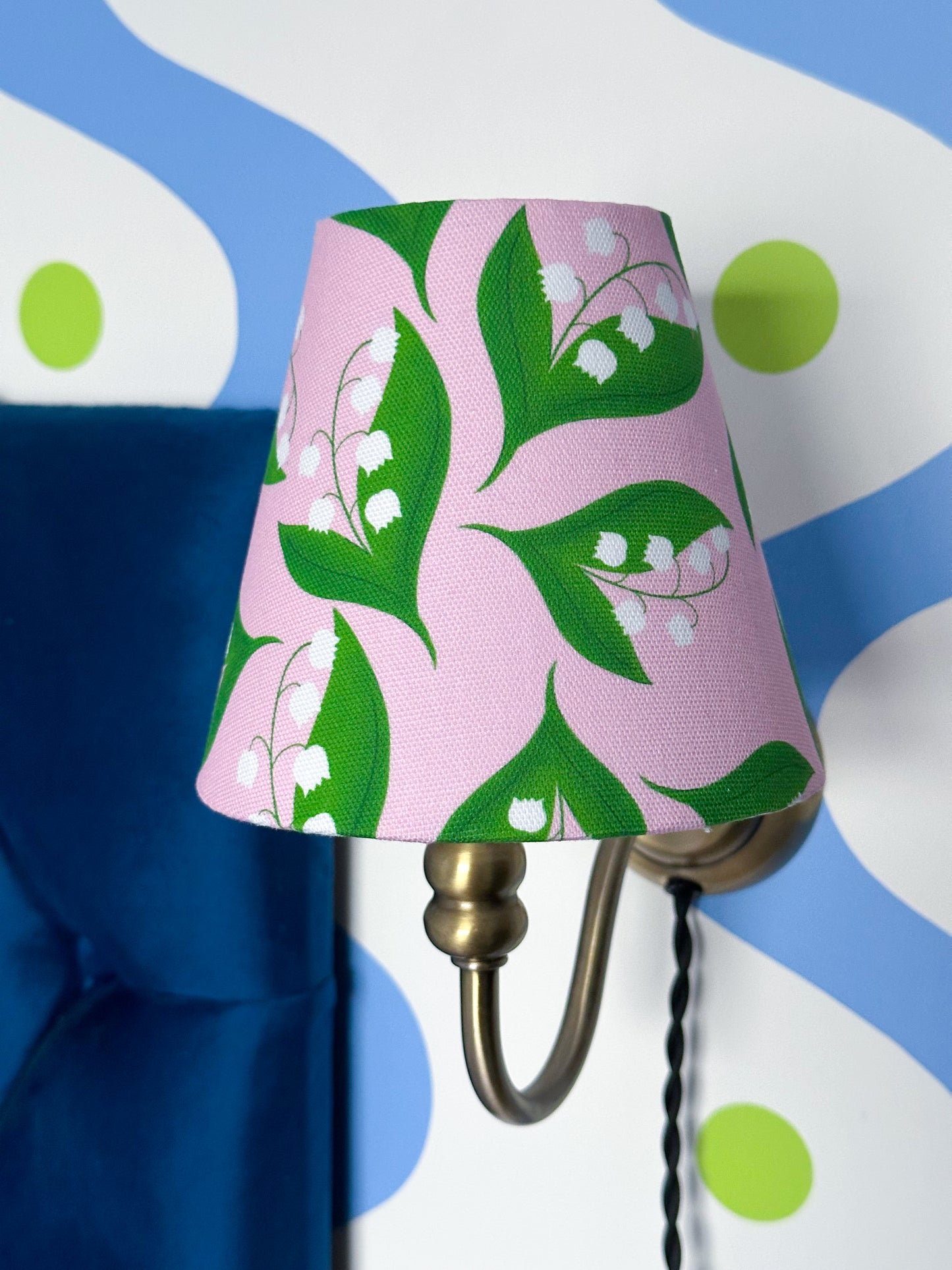 lily of the valley candle clip lampshade in pink, pink candle light shade, floral candle clip lampshade, designer lamp shade, boutique hotel lamp shade, Clip-on sconce shades, Decorative clip-on lamp shades