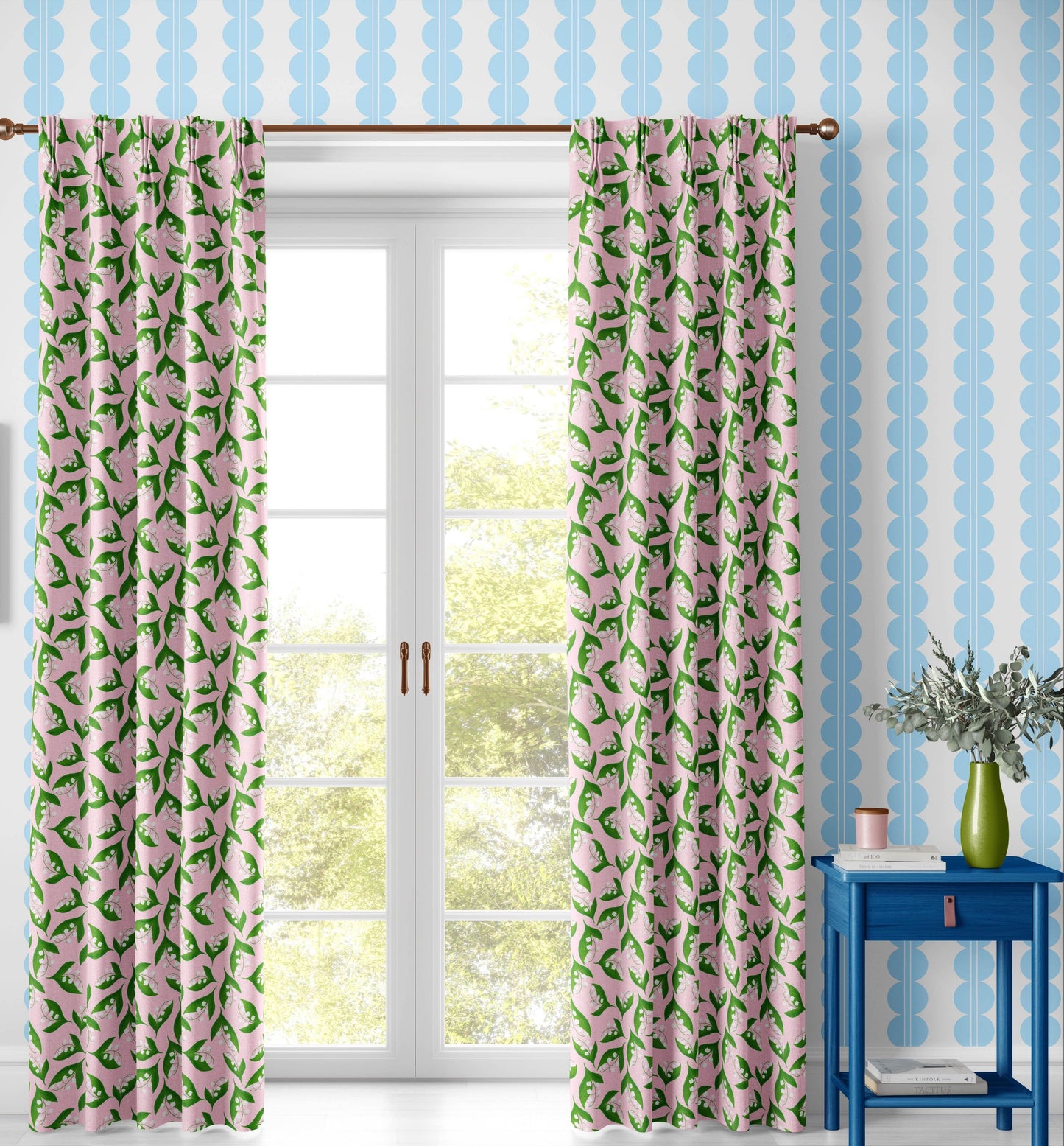lily of the valley curtain fabric in pink colour, upholstery fabric, lampshade, elegant pink floral fabric 