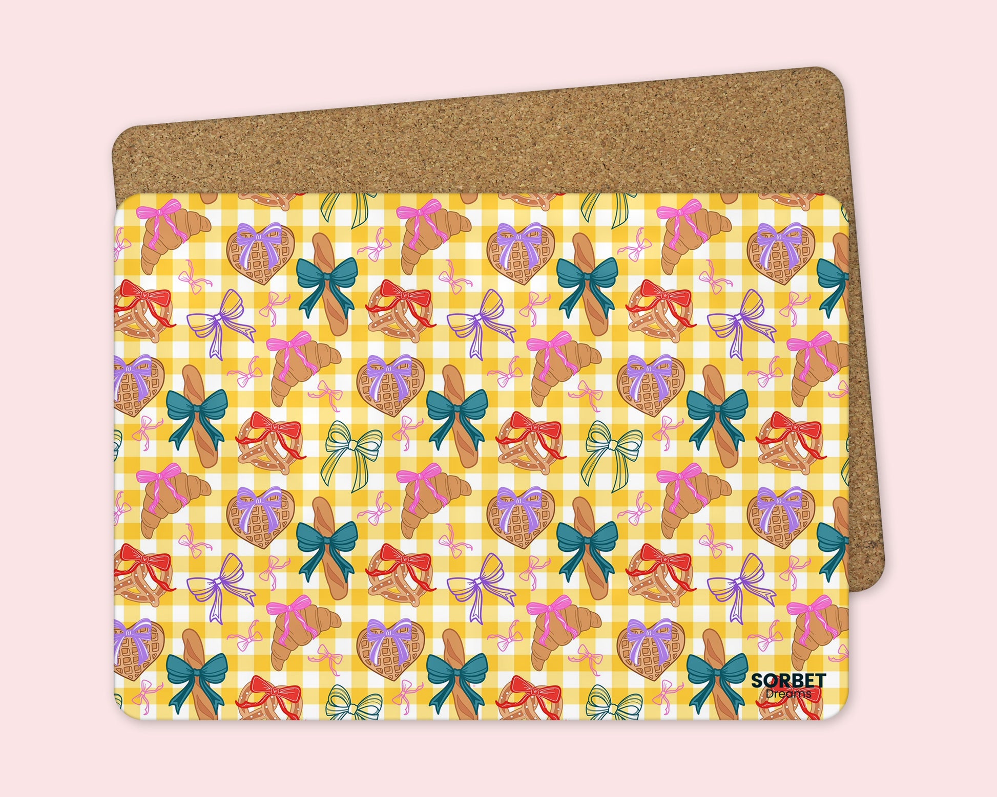 fun quirky placemat with pastries croissant pretzel waffles pattern 