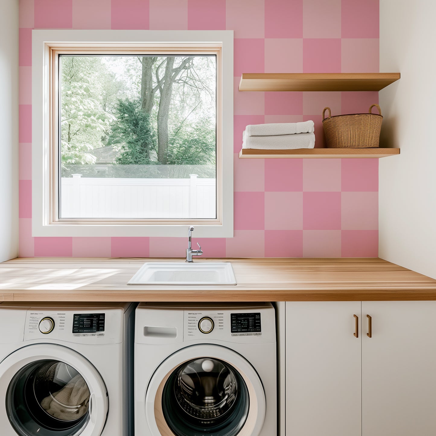 checkerboard wallpaper in pink colour for bedroom girls room kitchen interior walls dopamine unique