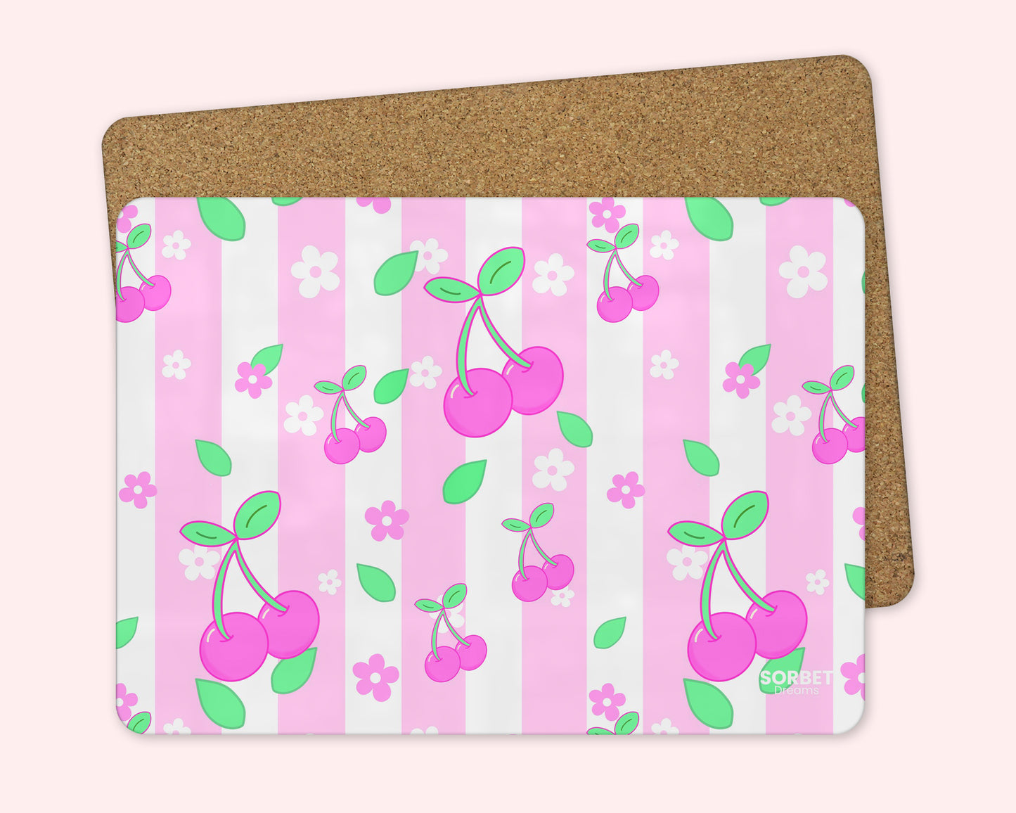 pink cherry placemat wipeable 