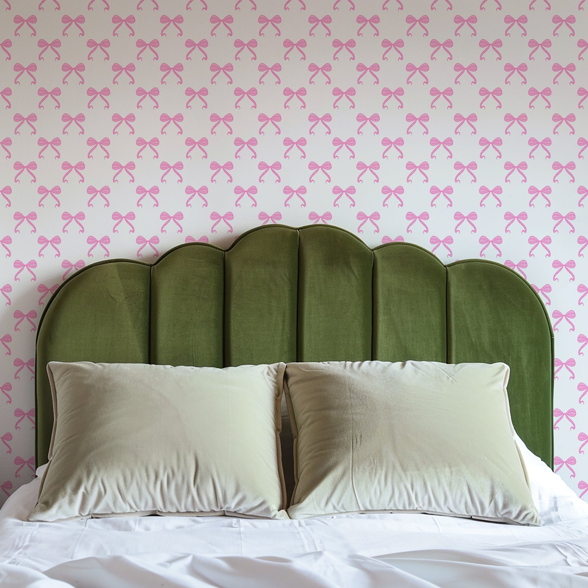 Pink bows coquette wallpaper for bedroom kids room living room bathroom dining room interior design UK