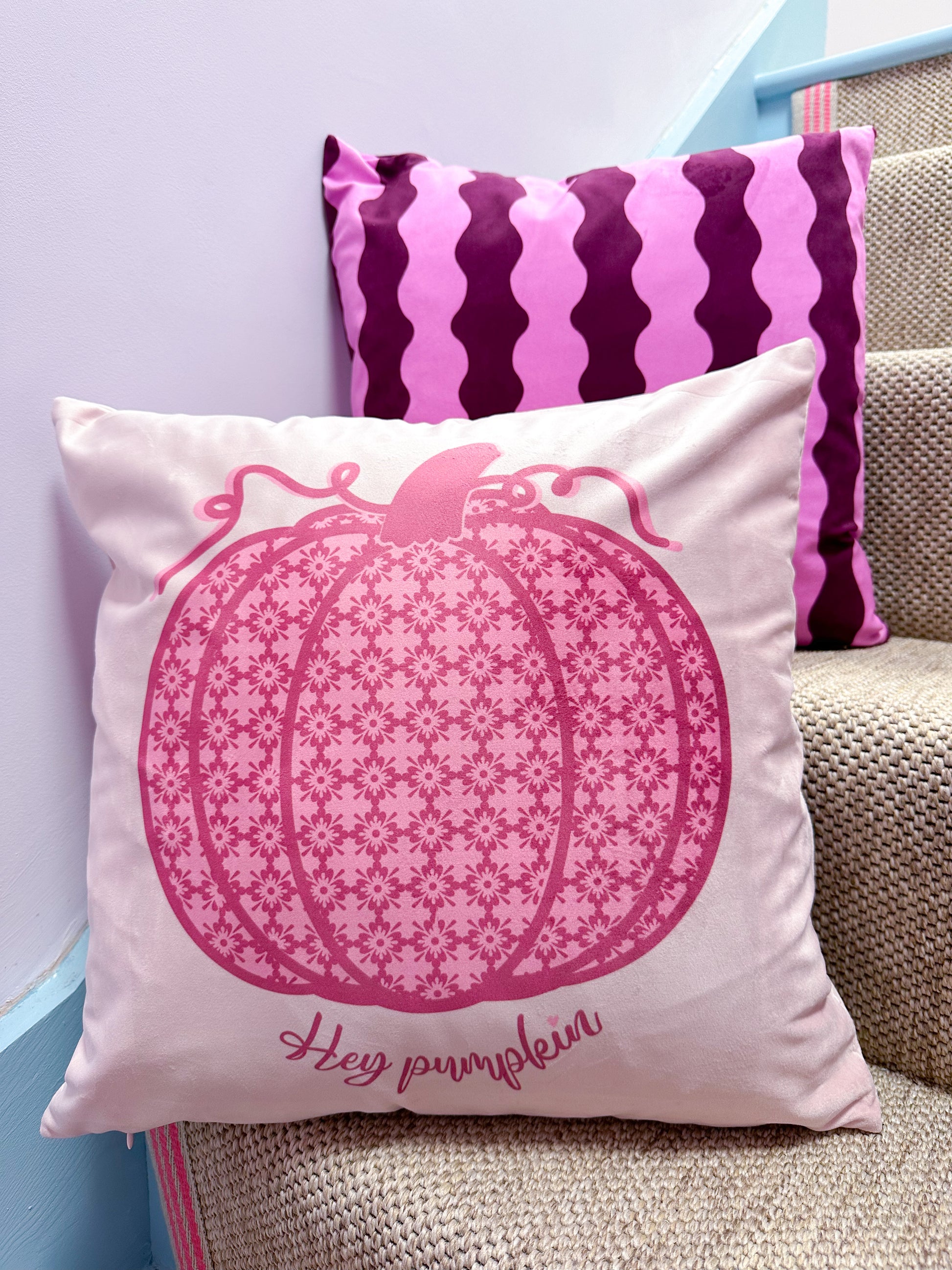 pink pumpkin cushion girly home, autumn gift in velvet material, cotton gift