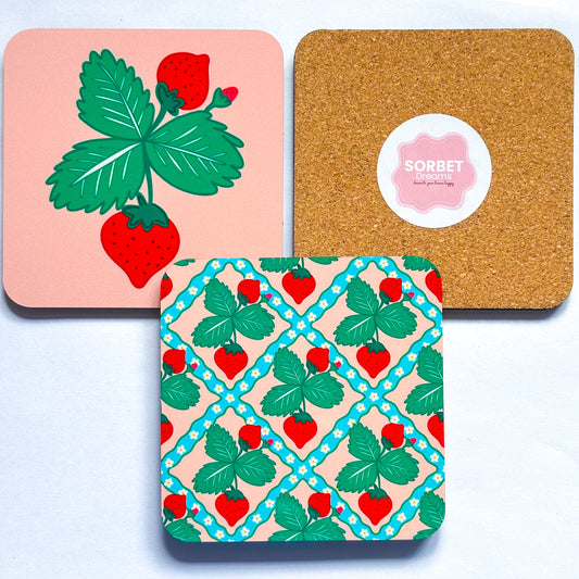 Pink strawberry coaster – handmade dopamine décor for summer tablescapes