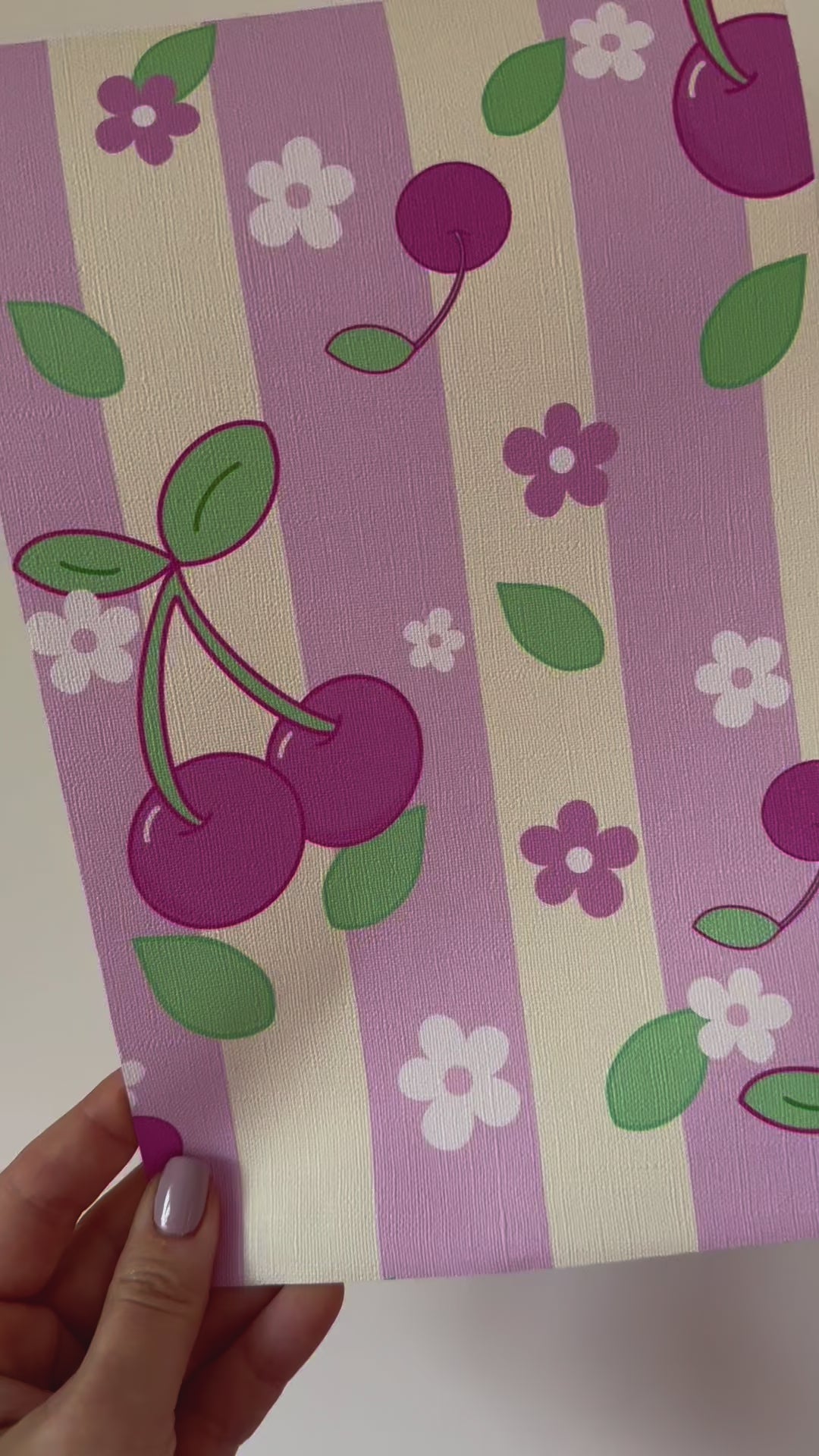 ‘Cherrylicious’ Cherry Wallpaper in pastel yellow and pink
