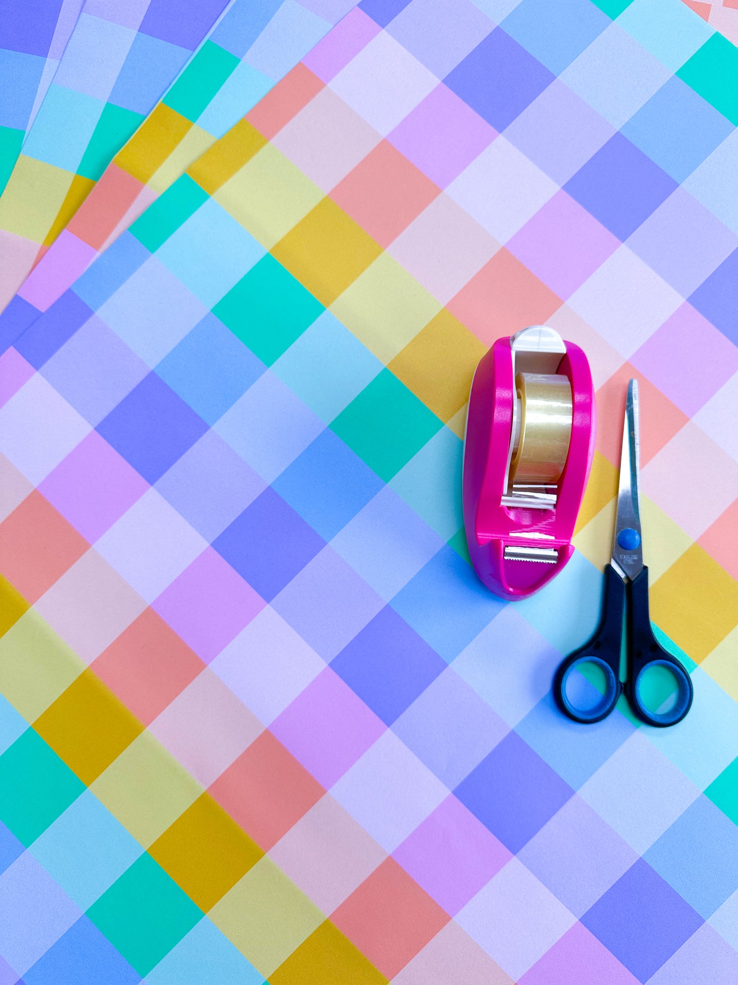 rainbow gift wrap, pastel gingham gift wrap, gift sheets