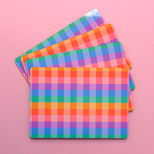 rainbow gingham placemat set of 4, rainbow gift for adults, new home gift, colourful home decor