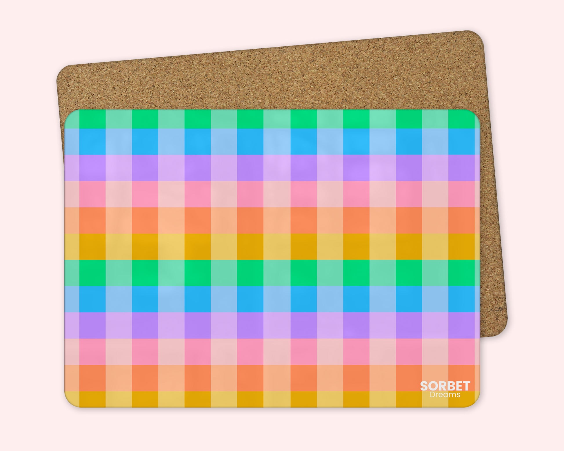 wipeable rainbow gingham placemat and coaster set colourful kitchen accessories