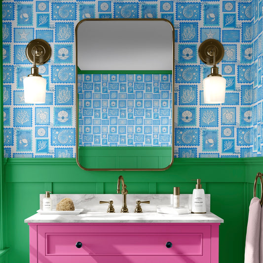 sorbet dreams postage stamps wallpaper in blue