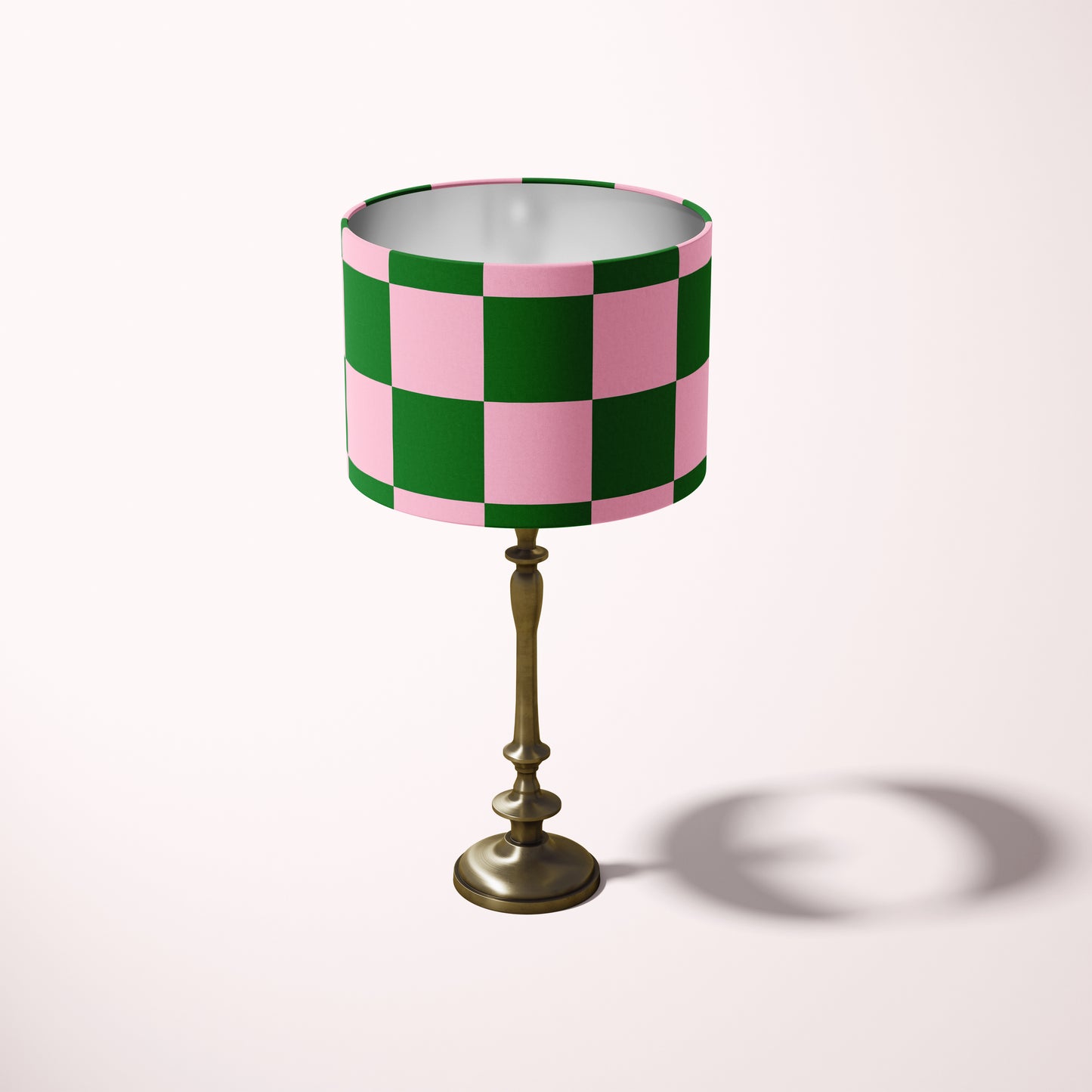 Lampshade with a checkered pink and green patern, wicked decor, pink and green home decor