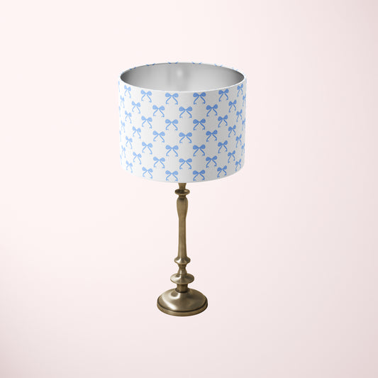 tabletop lampshade with bows pattern in blue