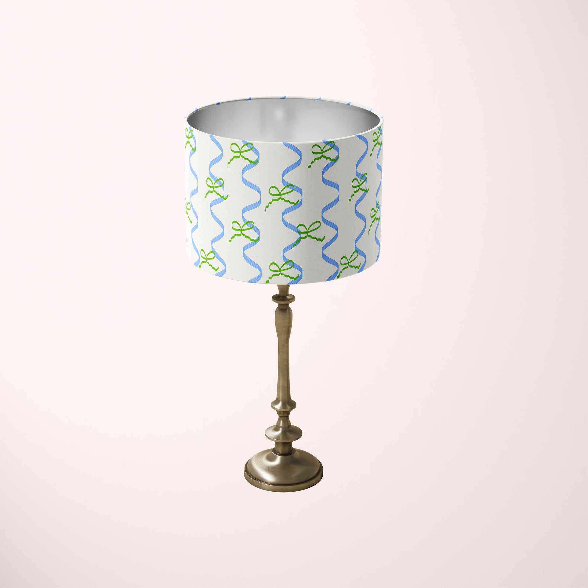 tabletop lampshade with bows and ribbons pattern in blue and green colours girl bedroom decor
